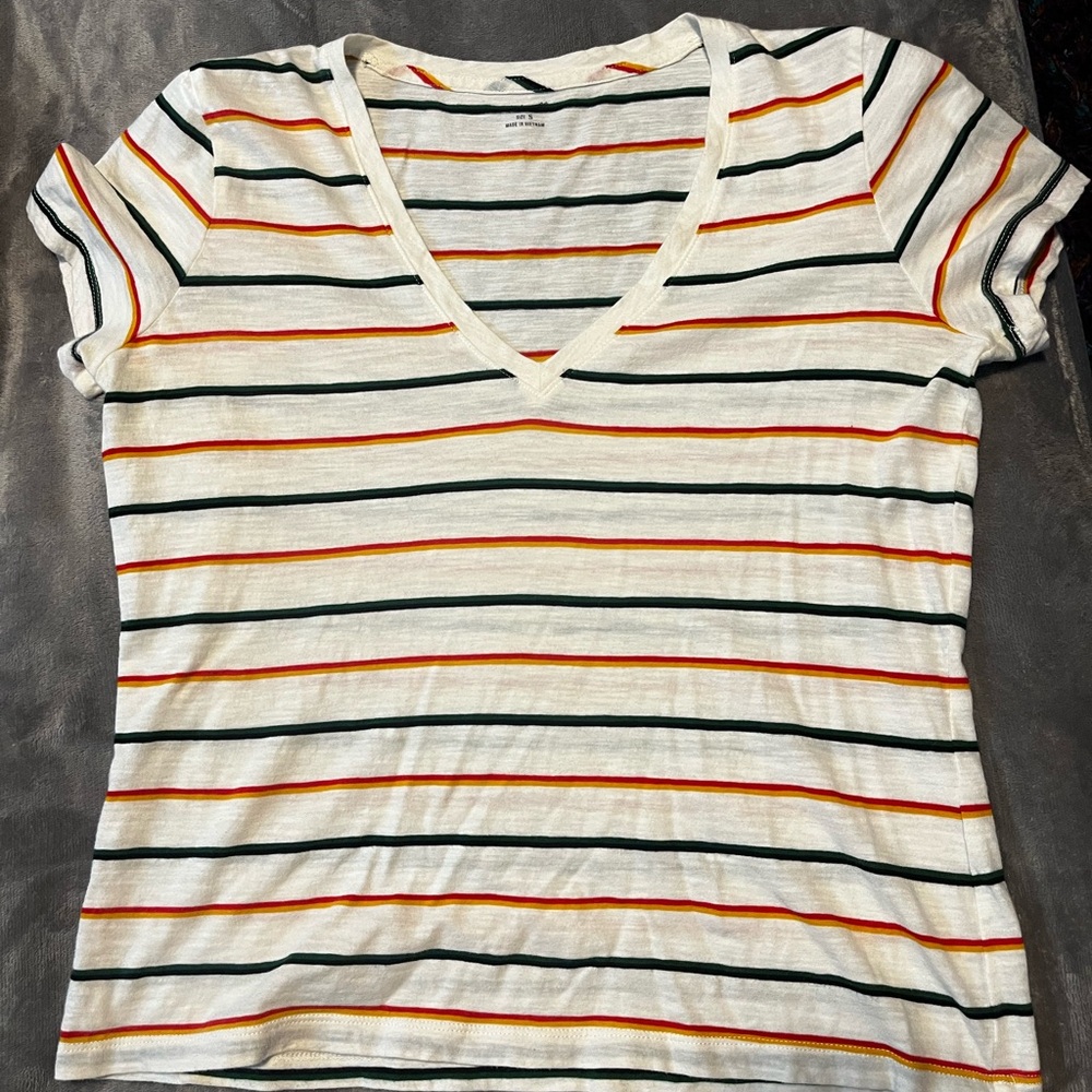Madewell v neck striped tee